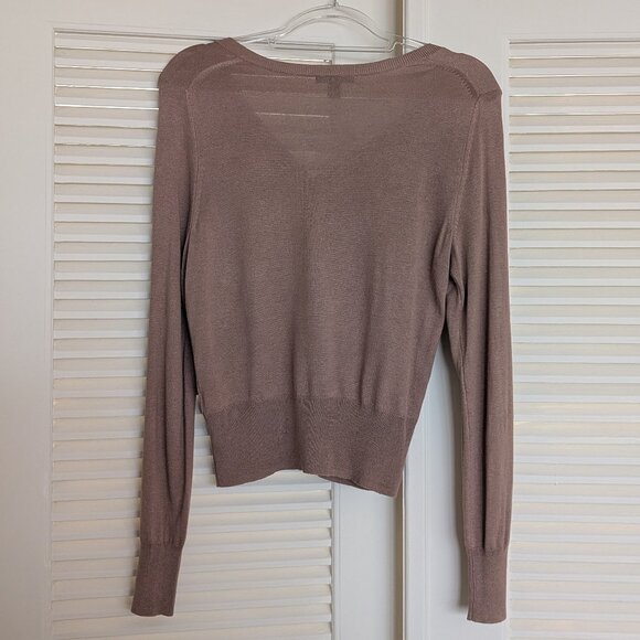GAP silk and cashmere V-neck button cardigan w/ patch pockets \ Tan \ Size MED - Picture 4 of 6
